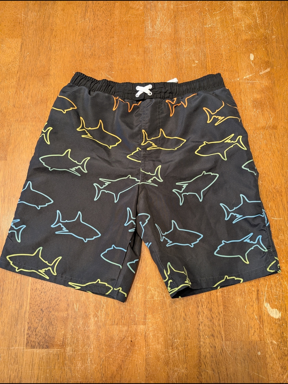 Black Shark Print Swim Trunks